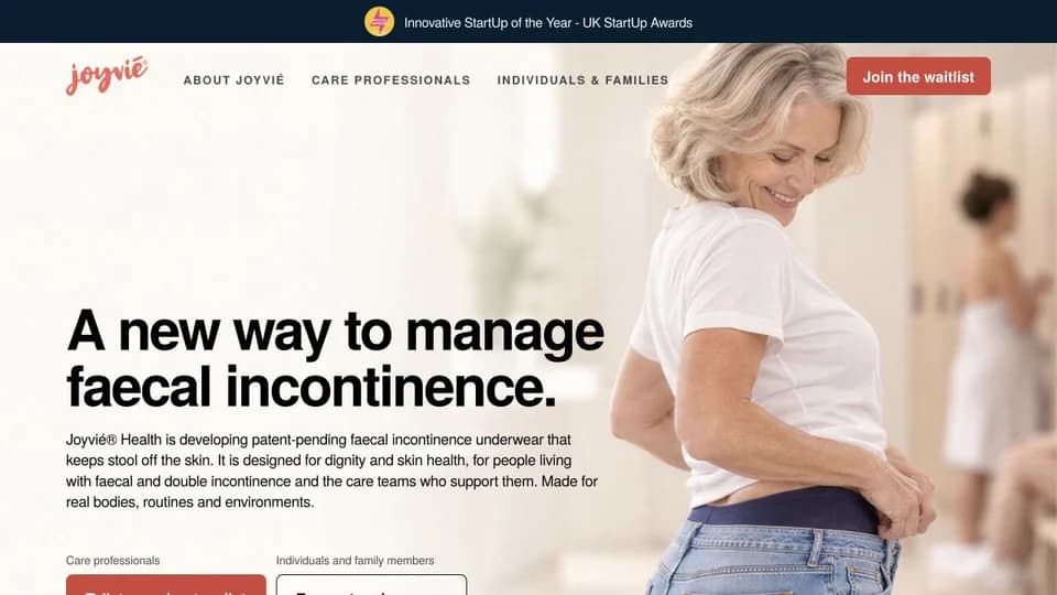 Joyvié Health website with warm photography and a cream and coral design