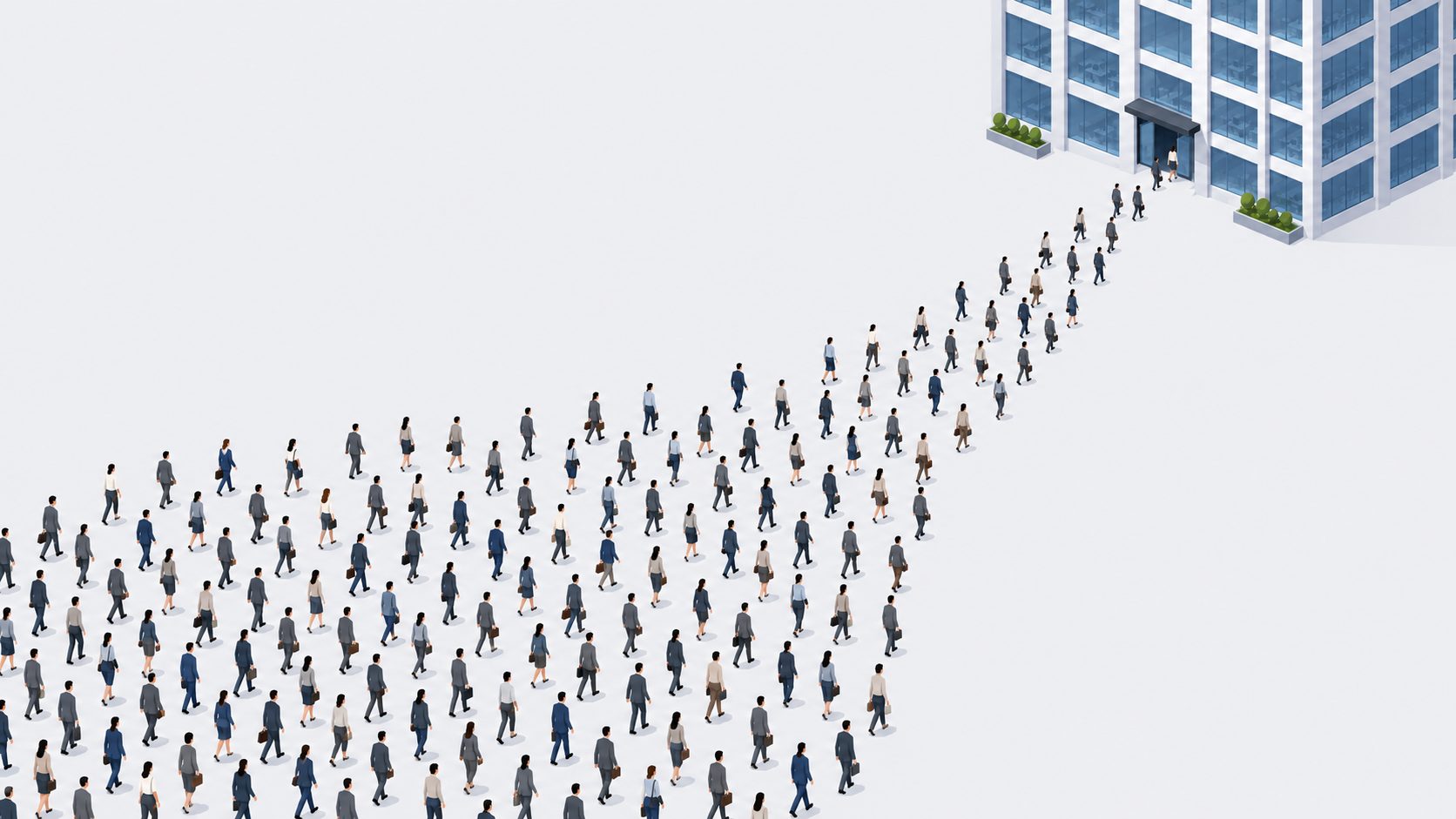 A stream of businesspeople going into an office building - Growthmode
